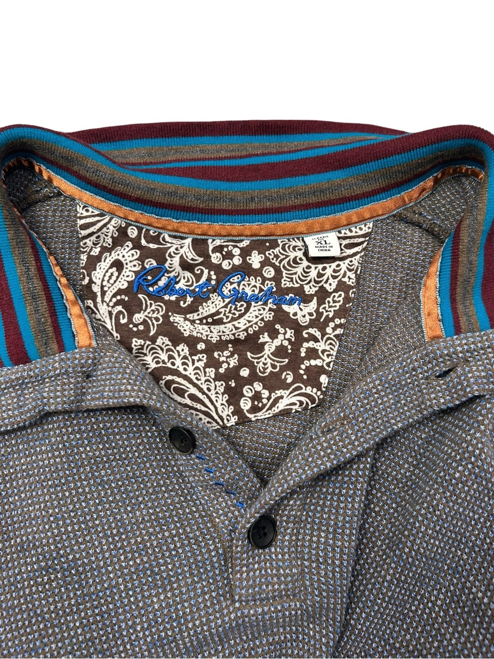 Robert‎ Graham Men's Long-Sleeve Waffle Knit Qtr Button Sweater XL Paisley Liner